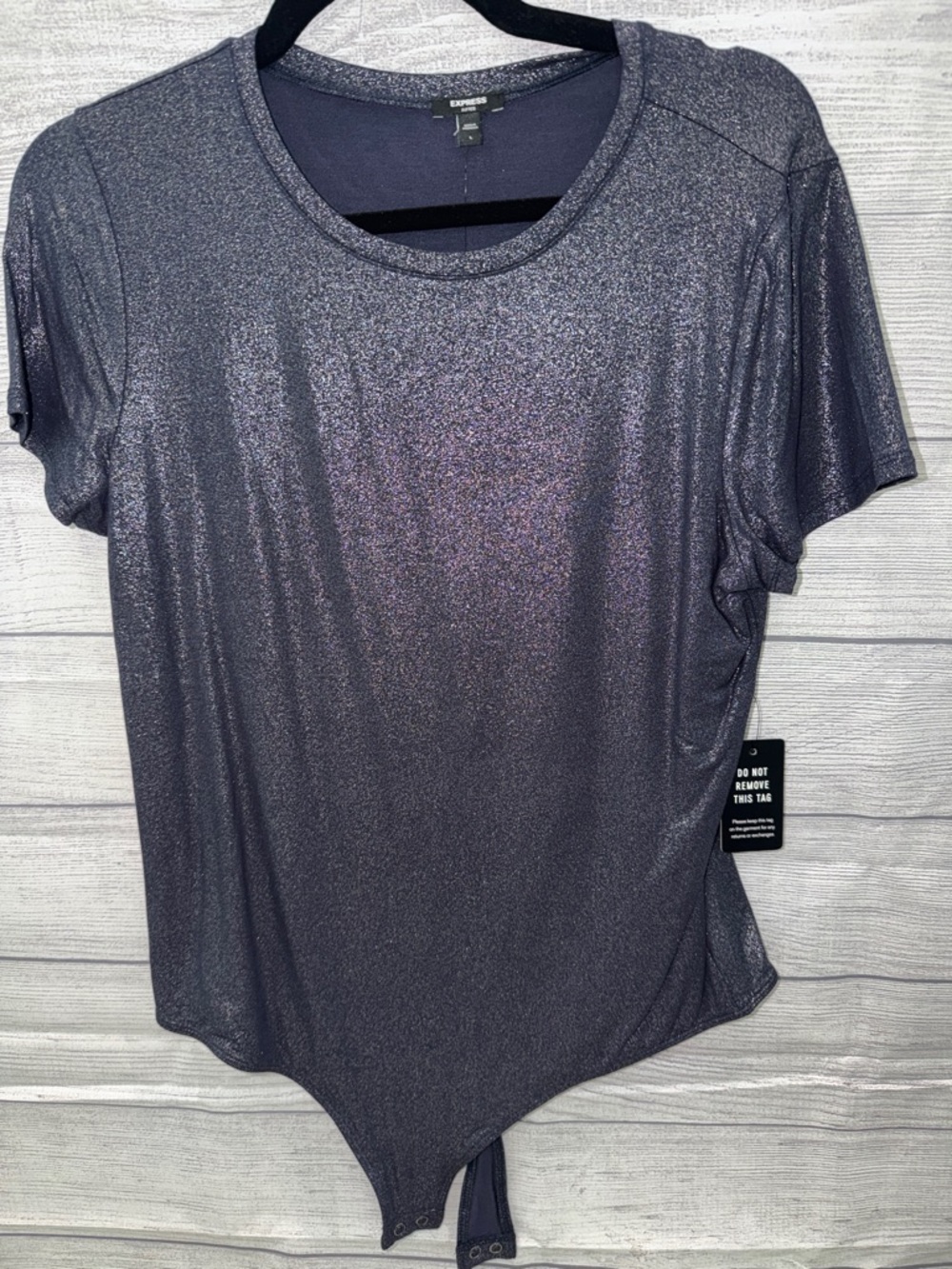 Express Metallic smokey blue Short Sleeve Bodysuit